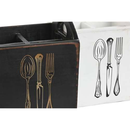 Košara za pribor za jelo Home ESPRIT Bijela Crna Jelovina 15 x 15 x 18 cm Cijena