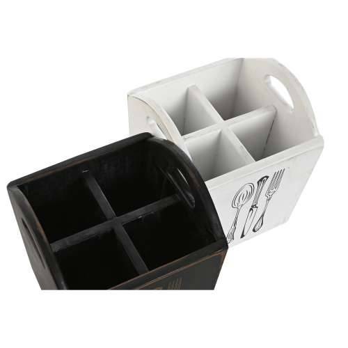 Košara za pribor za jelo Home ESPRIT Bijela Crna Jelovina 15 x 15 x 18 cm Cijena