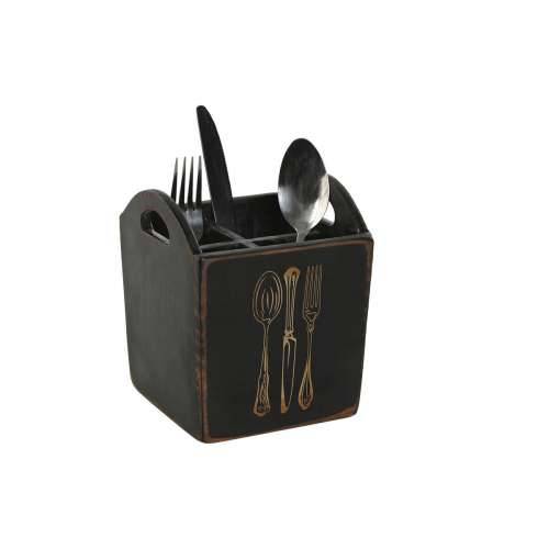Košara za pribor za jelo Home ESPRIT Bijela Crna Jelovina 15 x 15 x 18 cm Cijena