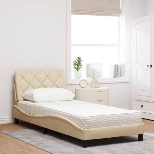 Krevet s madracem krem 90 x 200 cm od tkanine - Krema 90 x 200 cm Cijena