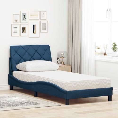 Krevet s madracem plavi 90 x 200 cm od tkanine - Plava 90 x 200 cm Cijena