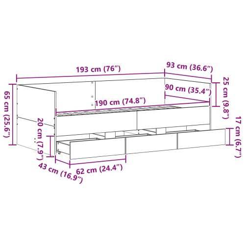 Krevet na dan Hrast Artisan Konstruirano drvo 90 x 190 cm Cijena