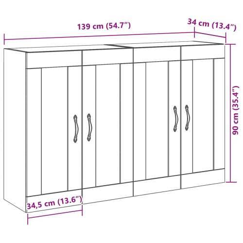 Zidni ormar Set od 2 Smeđi Masivno drvo 139 x 34 x 90 cm Bife Cijena