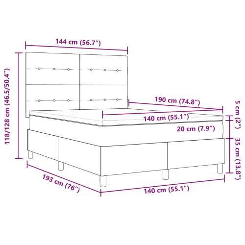 Box Spring Krevet s Madracem Svjetlosiva 140x190 cm Baršun Cijena