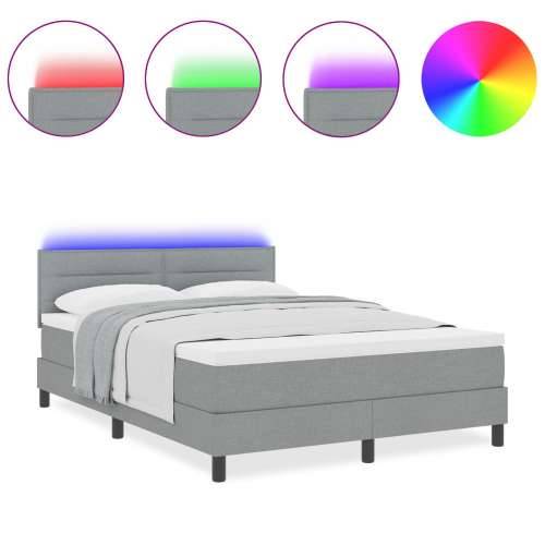 Box Spring Krevet s madracem i LED svjetlom Svijetlo sivi 140x190 cm Tkanina Cijena