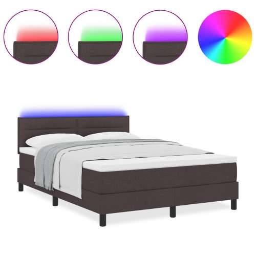 Box Spring Krevet s Madracem i LED Osvjetljenjem Tamno Smeđi 140x200 cm Tkanina Cijena