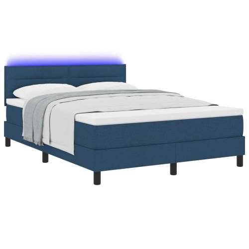 Box Spring Krevet s Madracem & LED Plava 160x200 cm Tkanina Cijena