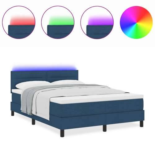 Box Spring Krevet s Madracem & LED Plava 160x200 cm Tkanina Cijena
