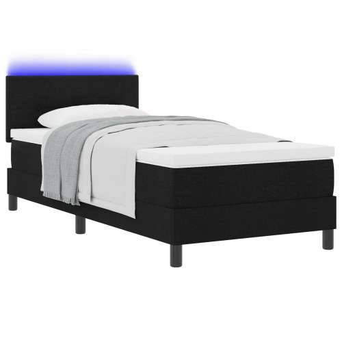 Box Spring Krevet s Madracem i LED-om Crna 90x200 cm Tkanina Cijena