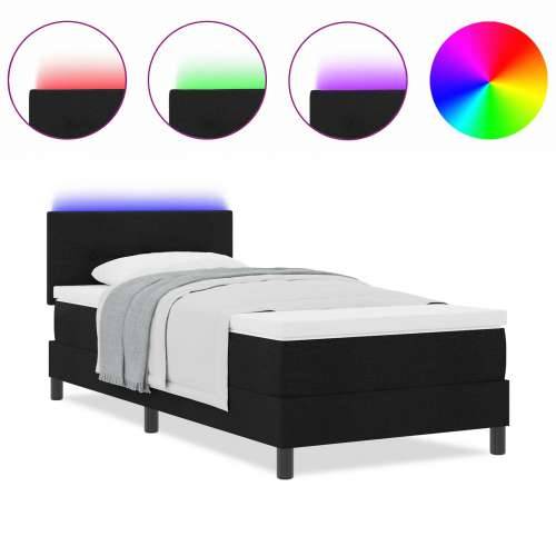 Box Spring Krevet s Madracem i LED-om Crna 90x200 cm Tkanina Cijena