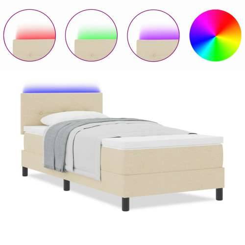 Krevet s Box Springom i Madracem & LED Krem 90x200 cm Tkanina Cijena