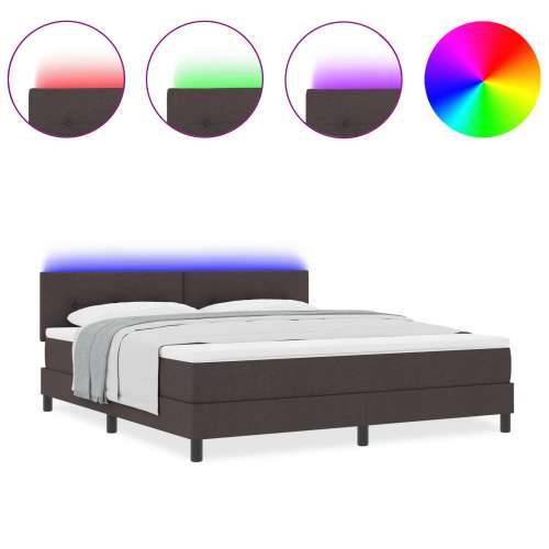 Box Spring Krevet s Madracem & LED Tamno Smeđi 180x200 cm Tkanina Cijena