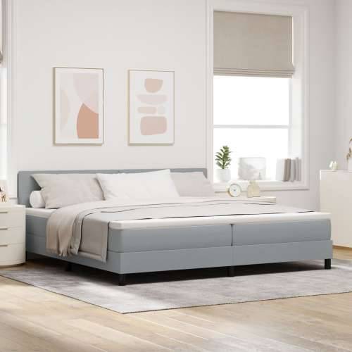 Box Spring Krevet s Madracem & LED Svjetlom Svijetlo Siva 200x200 cm Tkanina Cijena