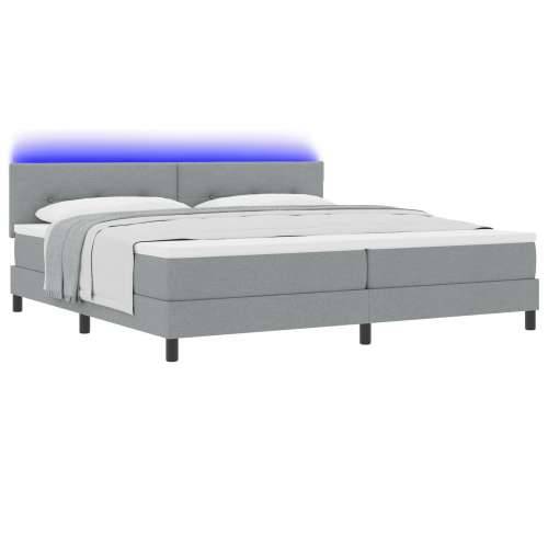 Box Spring Krevet s Madracem & LED Svjetlom Svijetlo Siva 200x200 cm Tkanina Cijena