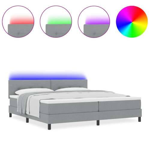 Box Spring Krevet s Madracem & LED Svjetlom Svijetlo Siva 200x200 cm Tkanina Cijena