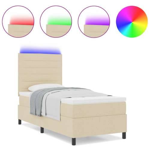Krevet s box springom s madracem & LED krem 90x200 cm Tkanina Cijena