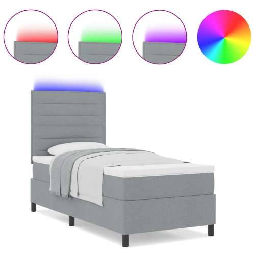 Krevet s boxspringom s madracem i LED svjetlom svjetlosiva 100x200 cm tkanina Cijena