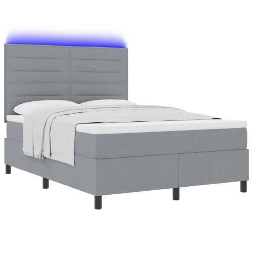 Krevet od opruga s madracem & LED svjetlom Svijetlo siva 140x200 cm Tkanina Cijena