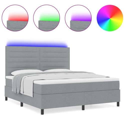 Krevet od opruga s madracem & LED svjetlom Svijetlo siva 140x200 cm Tkanina Cijena