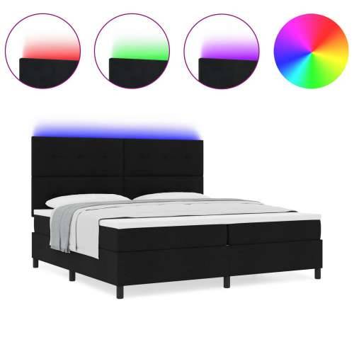 Box Spring krevet s madracem i LED crni 200x200 cm Tkanina Cijena