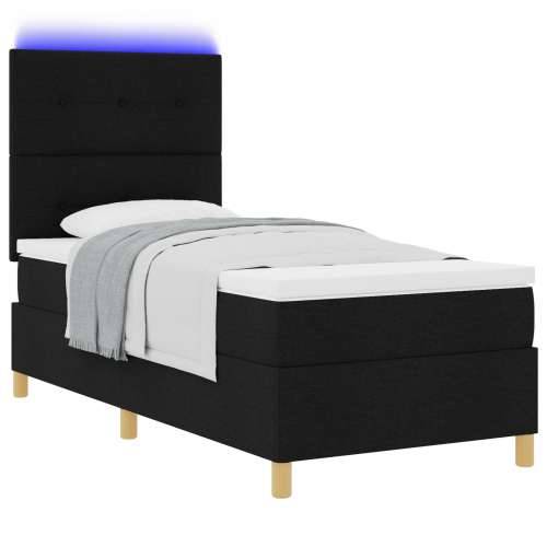 Box Spring krevet s madracem i LED-om Crna 90x200 cm Tkanina Cijena