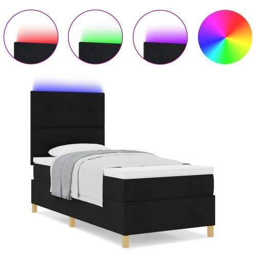Box Spring krevet s madracem i LED-om Crna 90x200 cm Tkanina Cijena