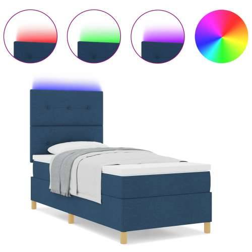 Box Spring Krevet s Madracem i LED Plavom 90x200 cm Tkanina Cijena