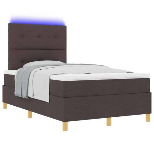Box Spring kreveta s madracem i LED-om Tamnosmeđi 120x200 cm Tkanina Cijena
