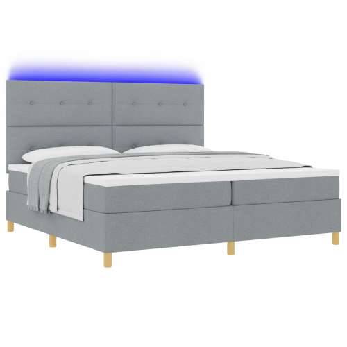 Box Spring Krevet s Madracem & LED Osvjetljenjem Svjetlosiva 200x200 cm Tkanina Cijena