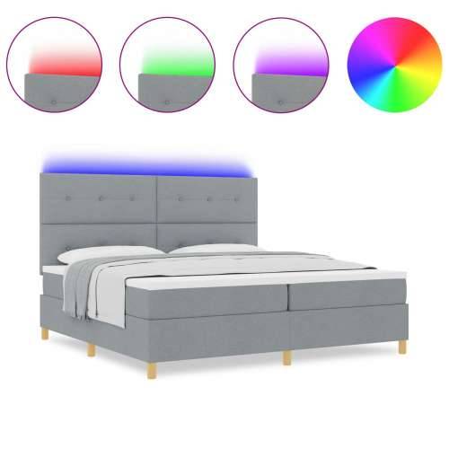 Box Spring Krevet s Madracem & LED Osvjetljenjem Svjetlosiva 200x200 cm Tkanina Cijena
