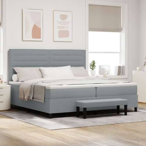 Box Spring krevet s madracem i klupom svijetlosive boje 200x200 cm tkanina Cijena