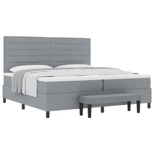 Box Spring krevet s madracem i klupom svijetlosive boje 200x200 cm tkanina Cijena