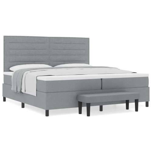 Box Spring krevet s madracem i klupom svijetlosive boje 200x200 cm tkanina Cijena