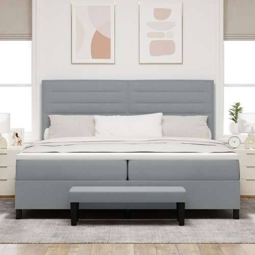Box Spring krevet s madracem i klupom svijetlosive boje 200x200 cm tkanina Cijena