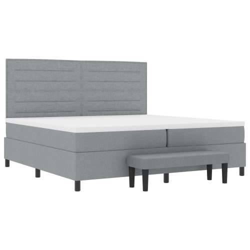 Box Spring krevet s madracem i klupom svijetlosive boje 200x200 cm tkanina Cijena