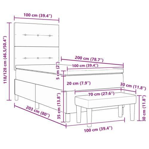 Krevet s opružnim madracem i klupom tamnosive boje 100x200 cm tkanina Cijena