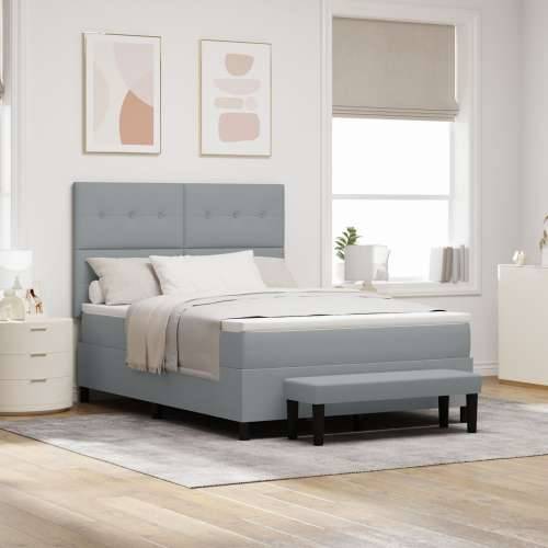 Box Spring Krevet s Madracem & Klupom Svijetlo Sivi 140x190 cm Tkanina Cijena