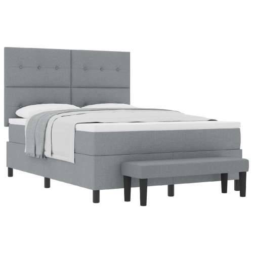Box Spring Krevet s Madracem & Klupom Svijetlo Sivi 140x190 cm Tkanina Cijena