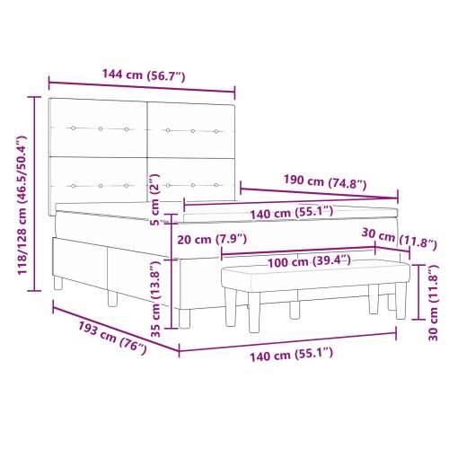 Box Spring krevet s madracem i klupom tamnosmeđi 140x190 cm tkanina Cijena