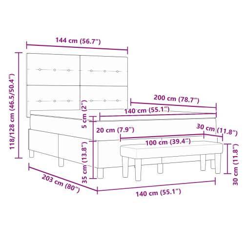 krevet s box springom i madracem te klupom taupe 140x200 cm tkanina Cijena