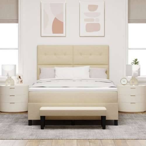 Box Spring krevet s madracem i klupe boje kreme 140x200 cm Tkanina Cijena