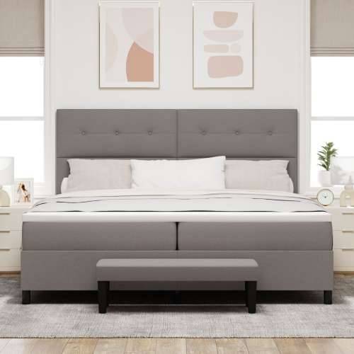 Krevet s oprugom s madracem i klupom taupe 200x200 cm Tkanina Cijena