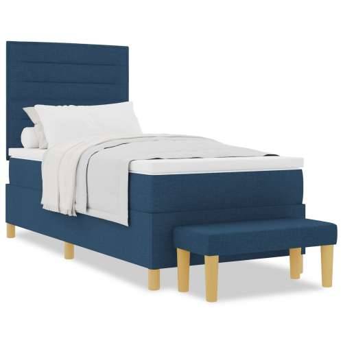 Box Spring krevet s madracem i klupom plave boje 90x200 cm tkanina Cijena