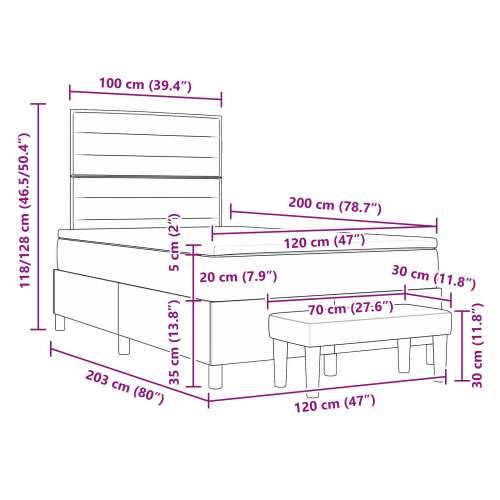 Box Spring Krevet s Madracem i Klupom Taupe 120x200 cm Tkanina Cijena