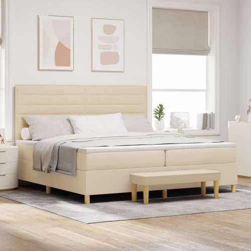 Box Spring Krevet s Madracem i Klupom Krem 200x200 cm Tkanina Cijena