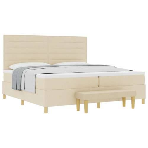 Box Spring Krevet s Madracem i Klupom Krem 200x200 cm Tkanina Cijena