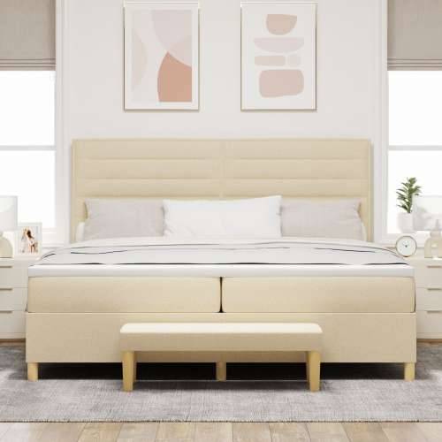 Box Spring Krevet s Madracem i Klupom Krem 200x200 cm Tkanina Cijena
