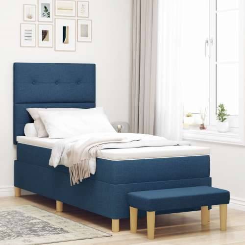 Box Spring Krevet s Madracem i Klupicom Plavi 90x200 cm Tkanina Cijena