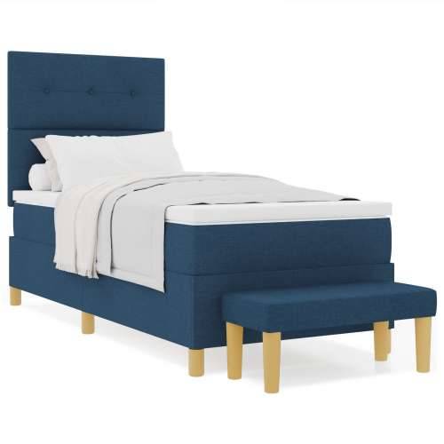 Box Spring Krevet s Madracem i Klupicom Plavi 90x200 cm Tkanina Cijena