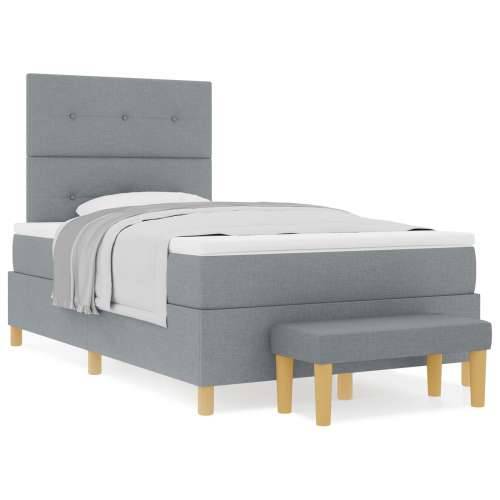 Box Spring Krevet s Madracem i Klupom Svjetlosiva 120x200 cm Tkanina Cijena